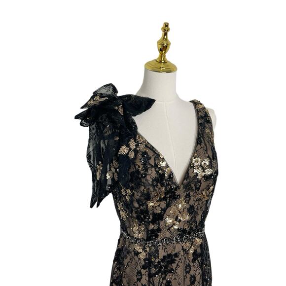 Mac Duggal 79337 Floral Embellished Bow Detail V-Neck Midi Dress Size 6 $398 - Picture 3 of 9